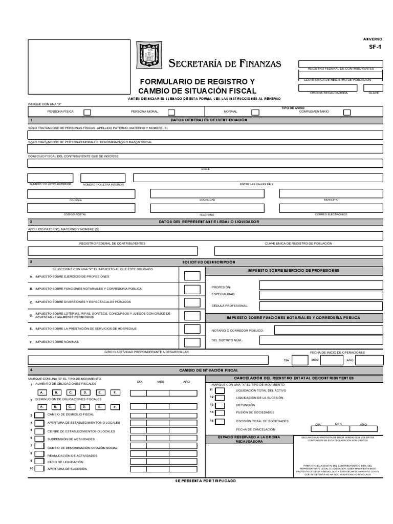 Formato SF-1 para Trámites Fiscales | PDF | Impuestos | Gobierno