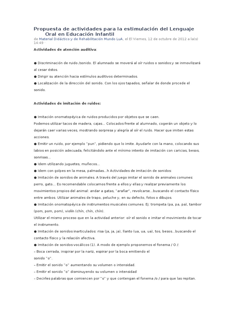 Propuesta de Actividades para La Estimulación Del Lenguaje Oral en ...
