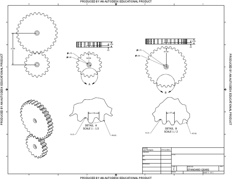 Standard Gears Technical Drawing | PDF