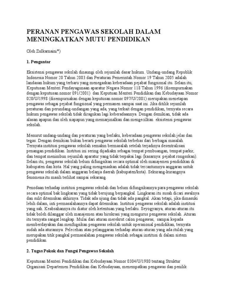 Makalah Peranan Pengawas Sekolah Dalam Meningkatkan Mutu Pendidikan