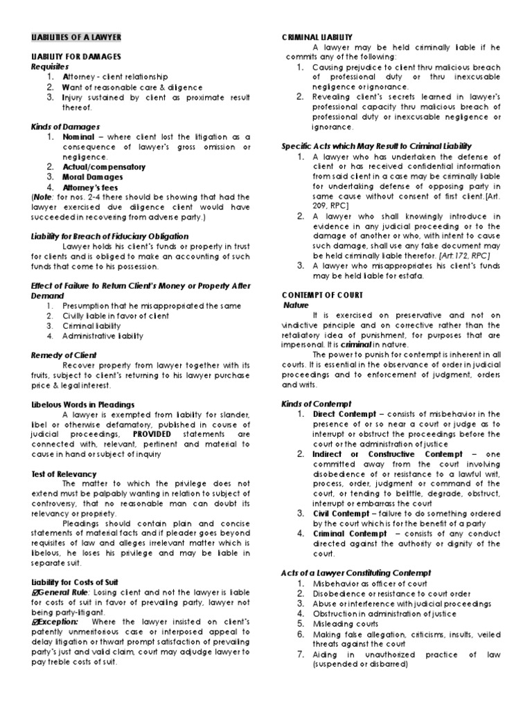 Lawyer Liability and Disciplinary Actions | PDF | Contempt Of Court ...