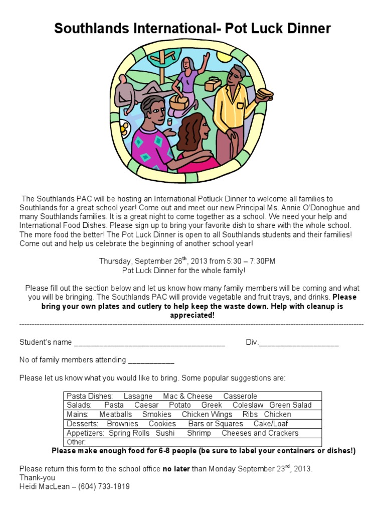 Southlands International Potluck Dinner | PDF
