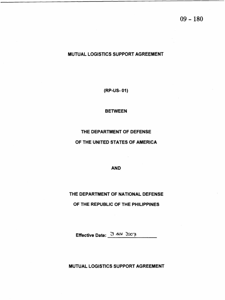 RP-US Mutual Logistics Support Agreement | PDF | Financial Transaction ...