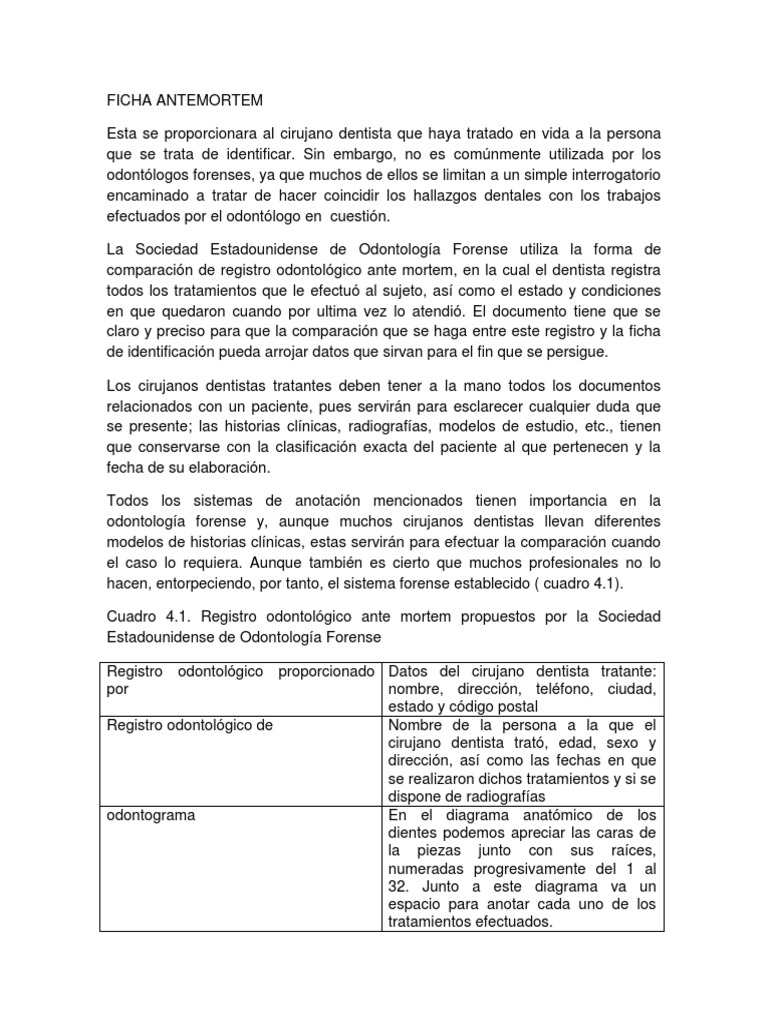 Ficha Antemortem en Odontología Forense | PDF | Odontología | Dentadura ...