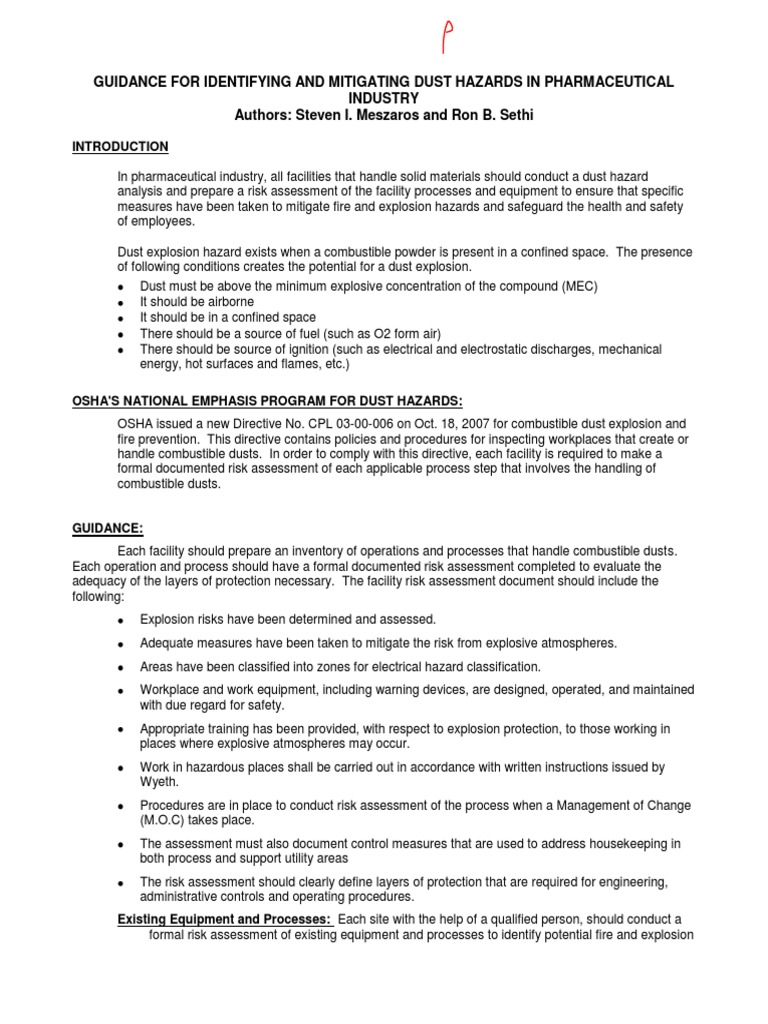 Dust Hazard Mitigation in Pharma Industry | PDF | Combustion ...