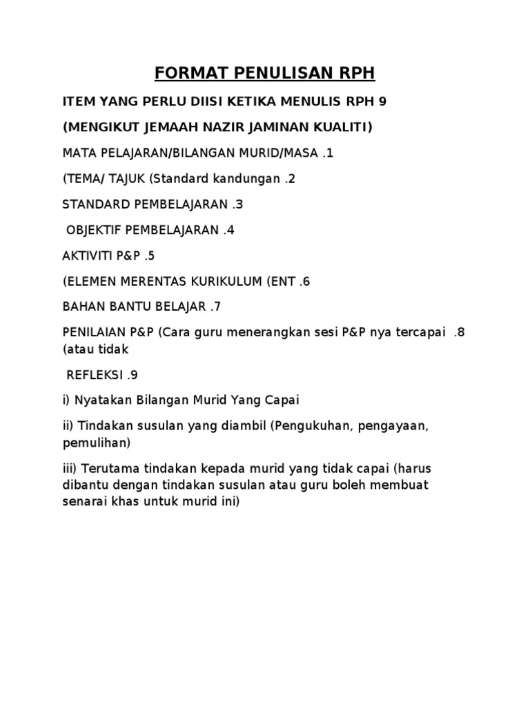 Format Penulisan RPH | PDF