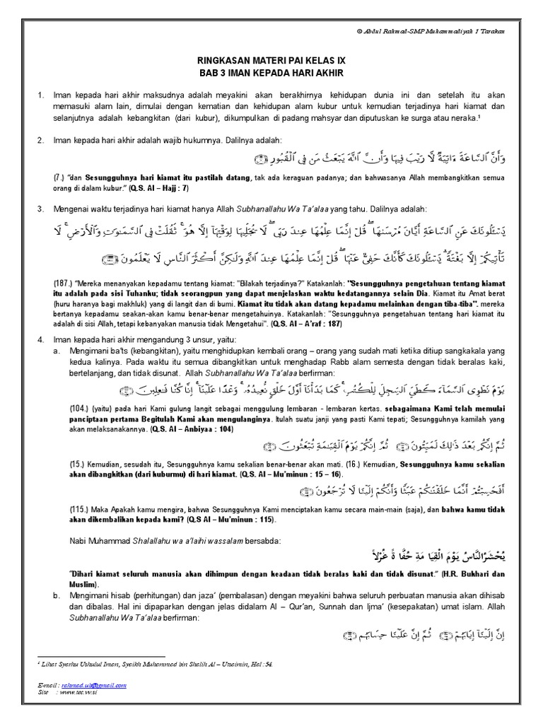 Ringkasan Materi Pai Kelas 9 Bab 3 Iman Kepada Hari Akhir Pdf
