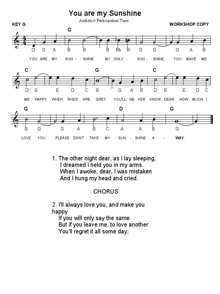 You Are My Sunshine Text Deutsch