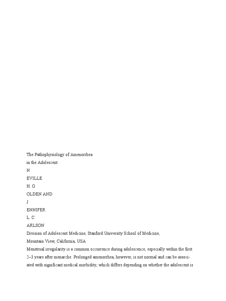 The Pathophysiology Of Amenorrhea Pdf Luteinizing Hormone