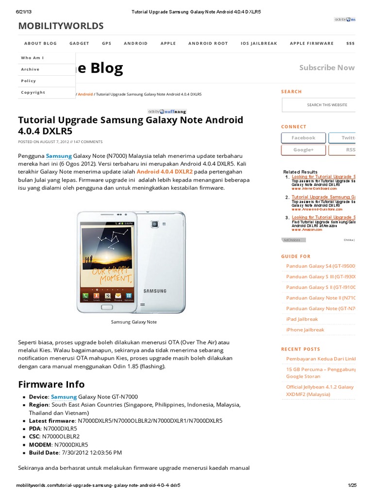 Tutorial Upgrade Samsung Galaxy Note Android 4.0 | PDF | Android ...