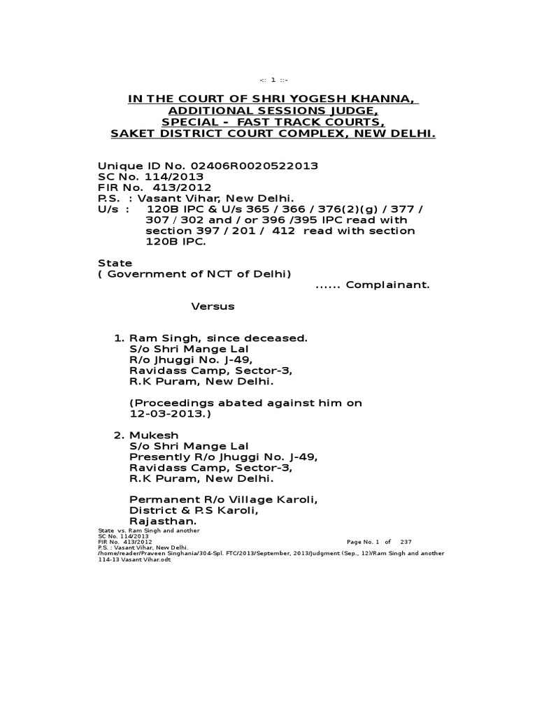Judgement of Nirbhaya Case PDF