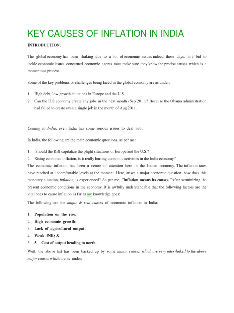 Major Causes of Inflation in India | PDF | Inflation | Value (Economics)