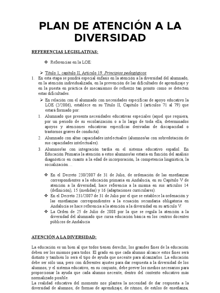 Plan de Atención a la Diversidad 2025 | PDF | Evaluación | Educación ...