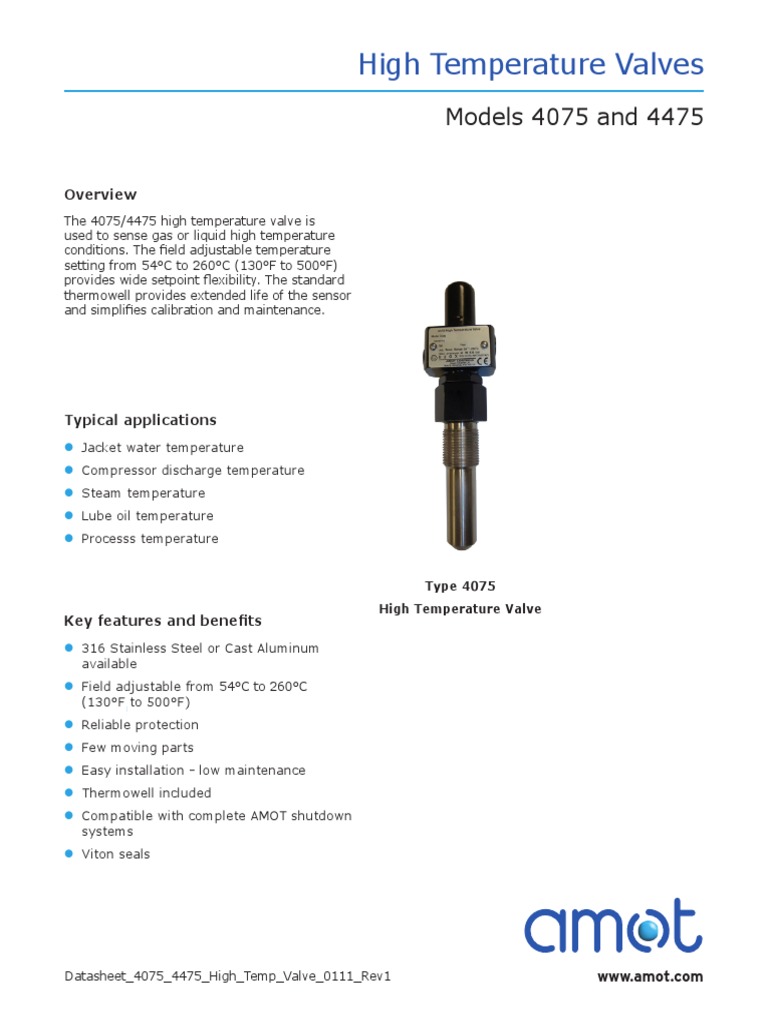 Datasheet 4075 4475 High Temp Valve 0111 Rev1 Valve Temperature