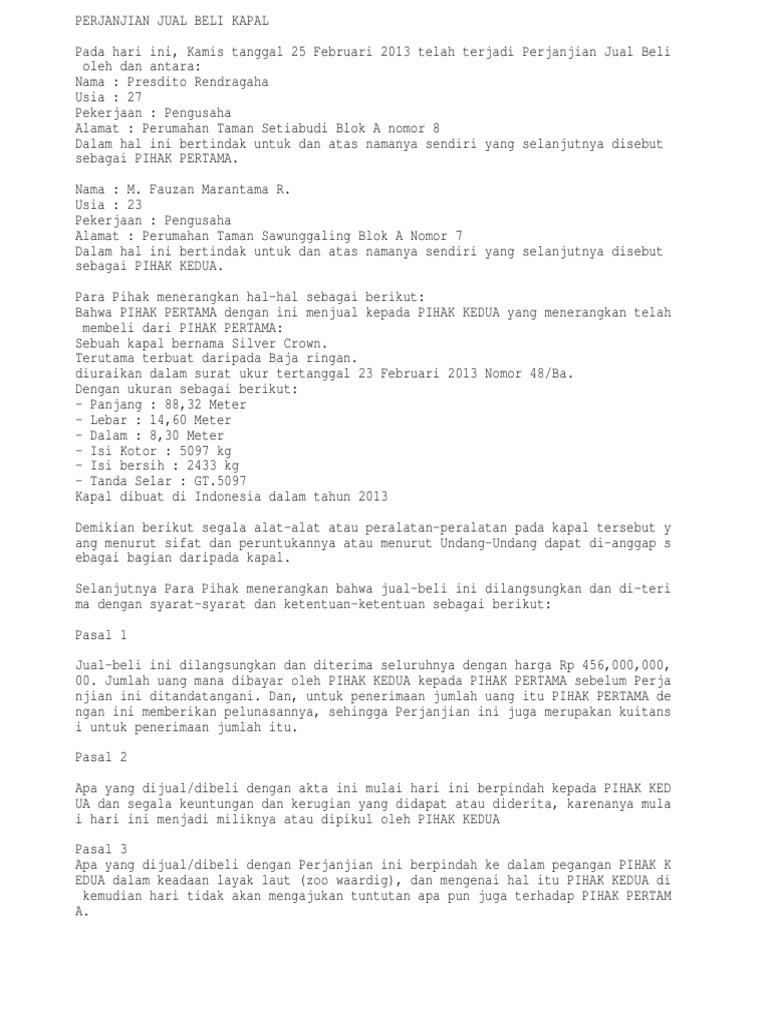 Contoh Surat Option Kapal