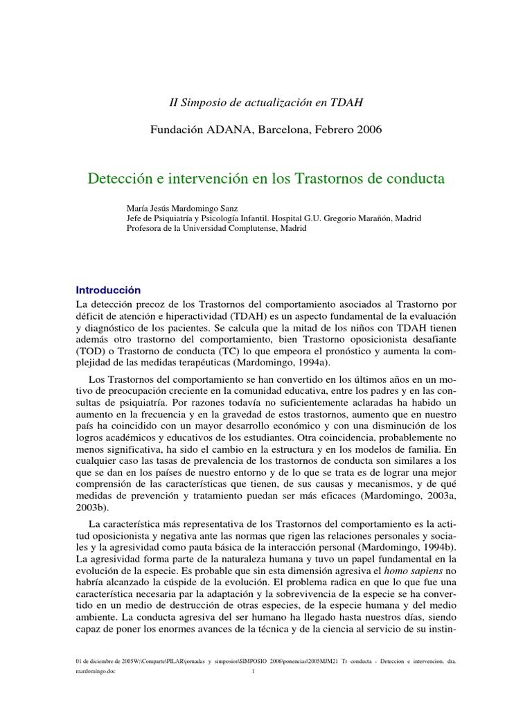 Detección e Intervención en Los Trastornos de Conducta | PDF | Desorden ...