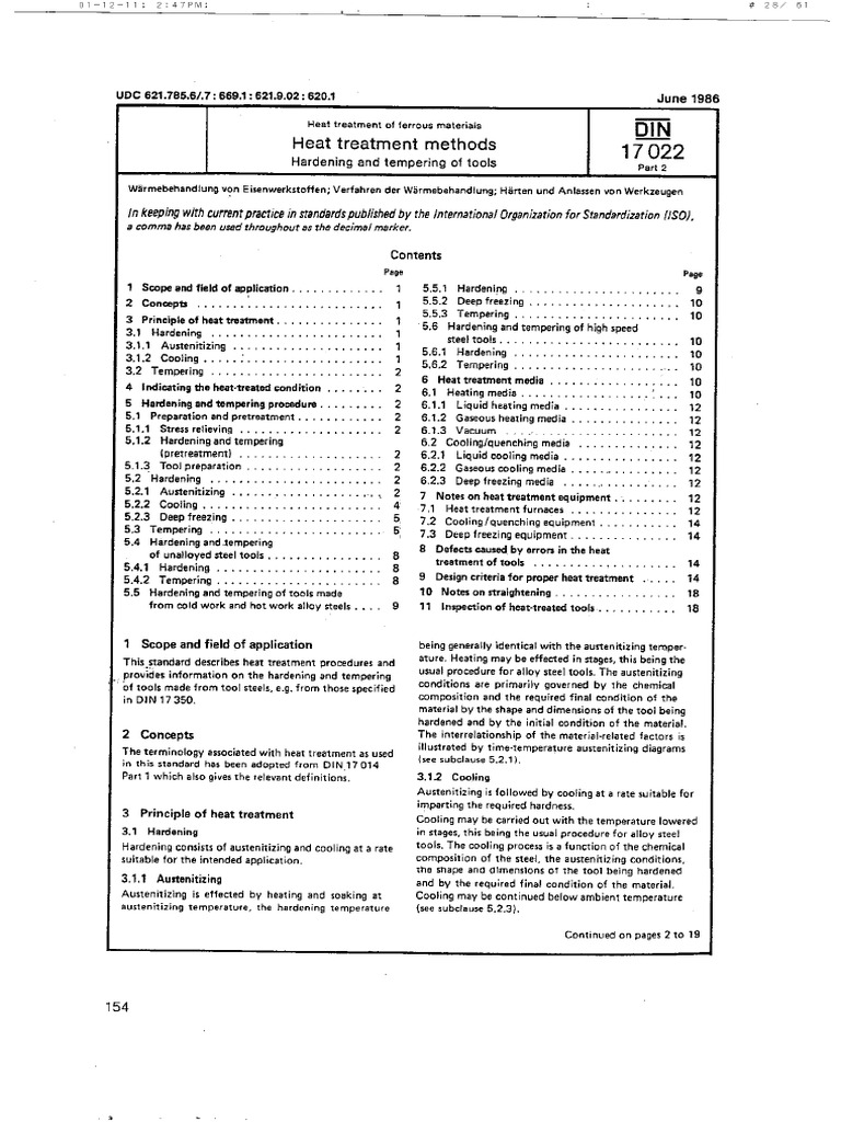 DIN 17022-2-1986 钢铁材料热处理.热处理方法.工具的淬火和回火 | PDF