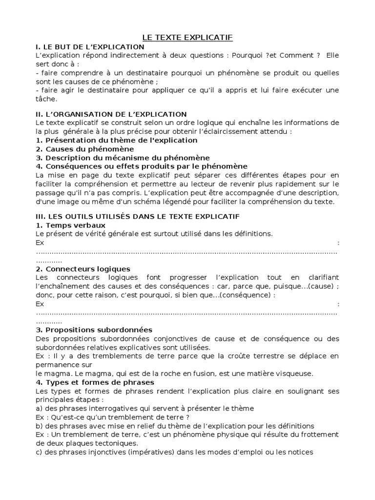 LE TEXTE EXPLICATIF COURS 4ème A