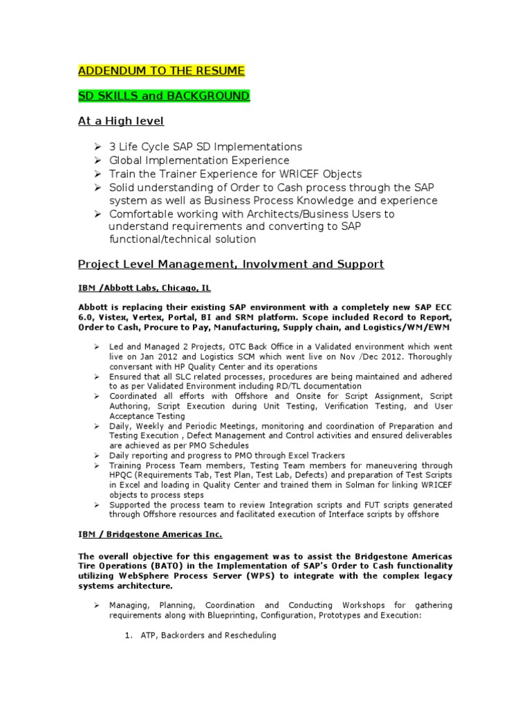 SAP Order to Cash Resume Addendum | PDF | Business Process | Invoice