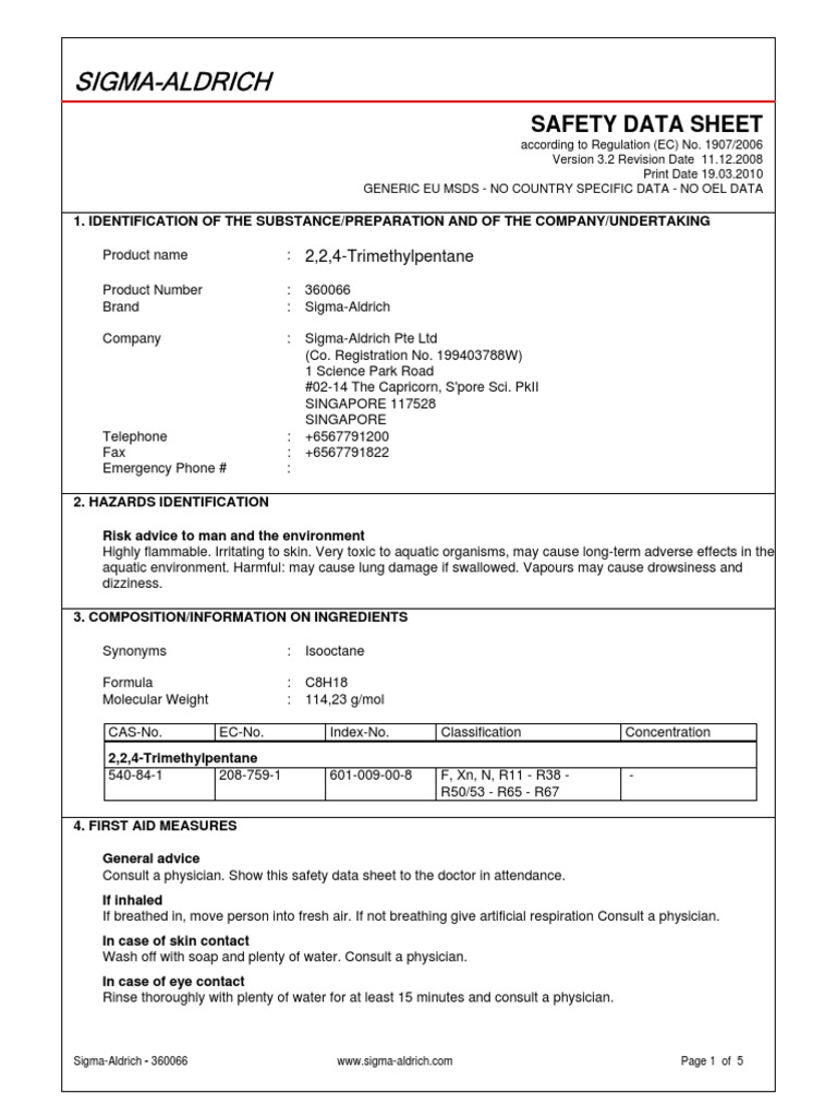 Iso Octane Msds PDF PDF Toxicity Personal Protective Equipment