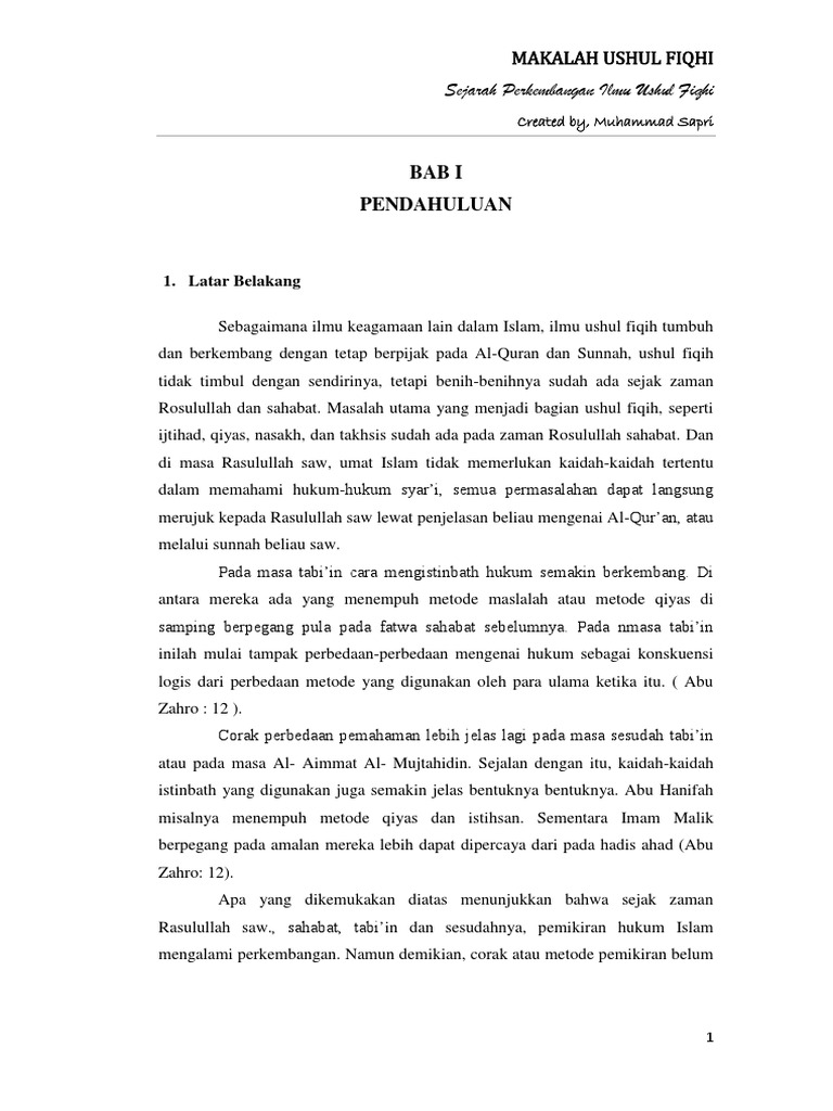 Makalah Sejarah Perkembangan Ushul Fiqih