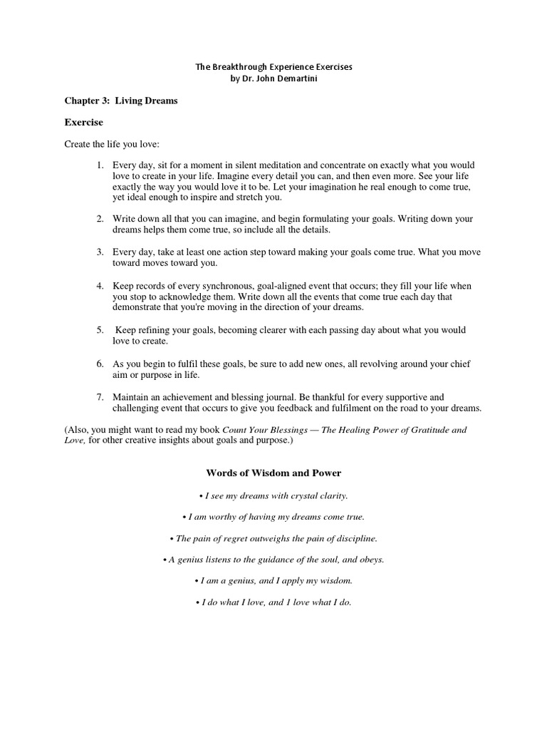 The Breakthrough Experience Exercises Ch. 3 | PDF | Career & Growth ...