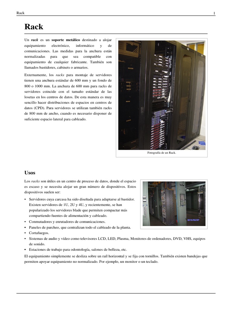 Tipos y Usos de Racks para Equipos | PDF | Equipo | Electrónica