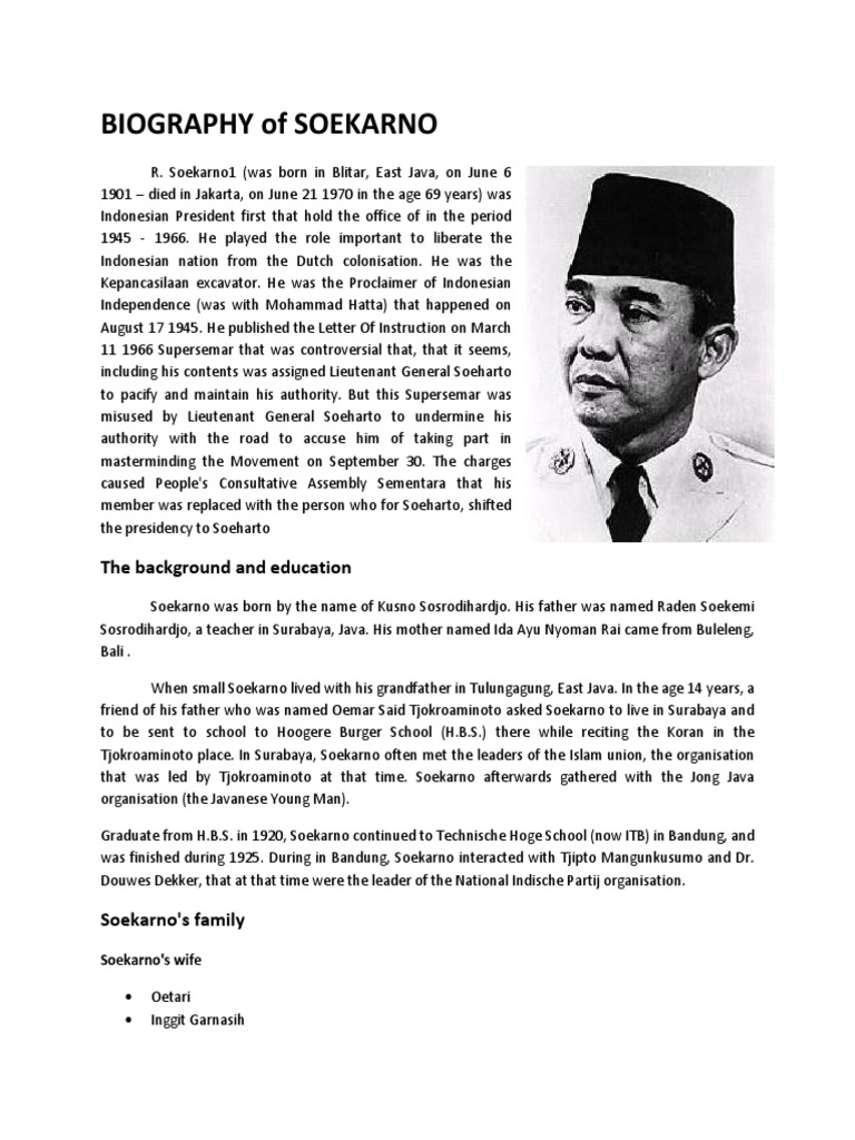 Biography of Soekarno: The Background and Education | PDF | Indonesia ...