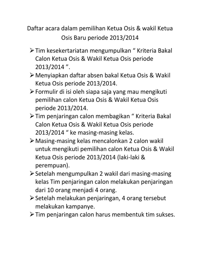 Daftar Acara Dalam Pemilihan Ketua Osis Rapat Osis