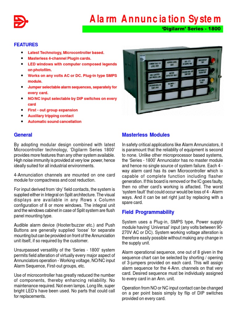 Alarm Annunciation System: Features | PDF | Technology & Engineering