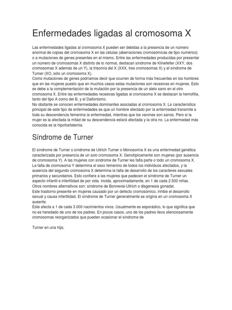 Enfermedades Ligadas Al Cromosoma X PDF Genética Enfermedades y trastornos