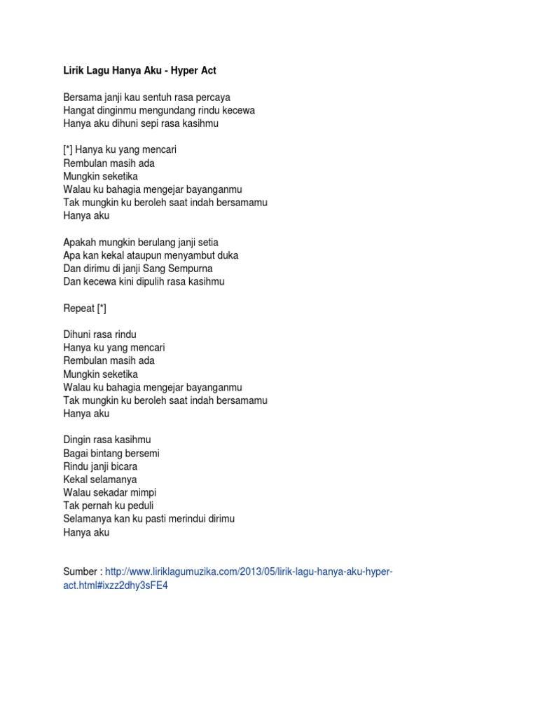 Lirik Lagu Hanya Aku