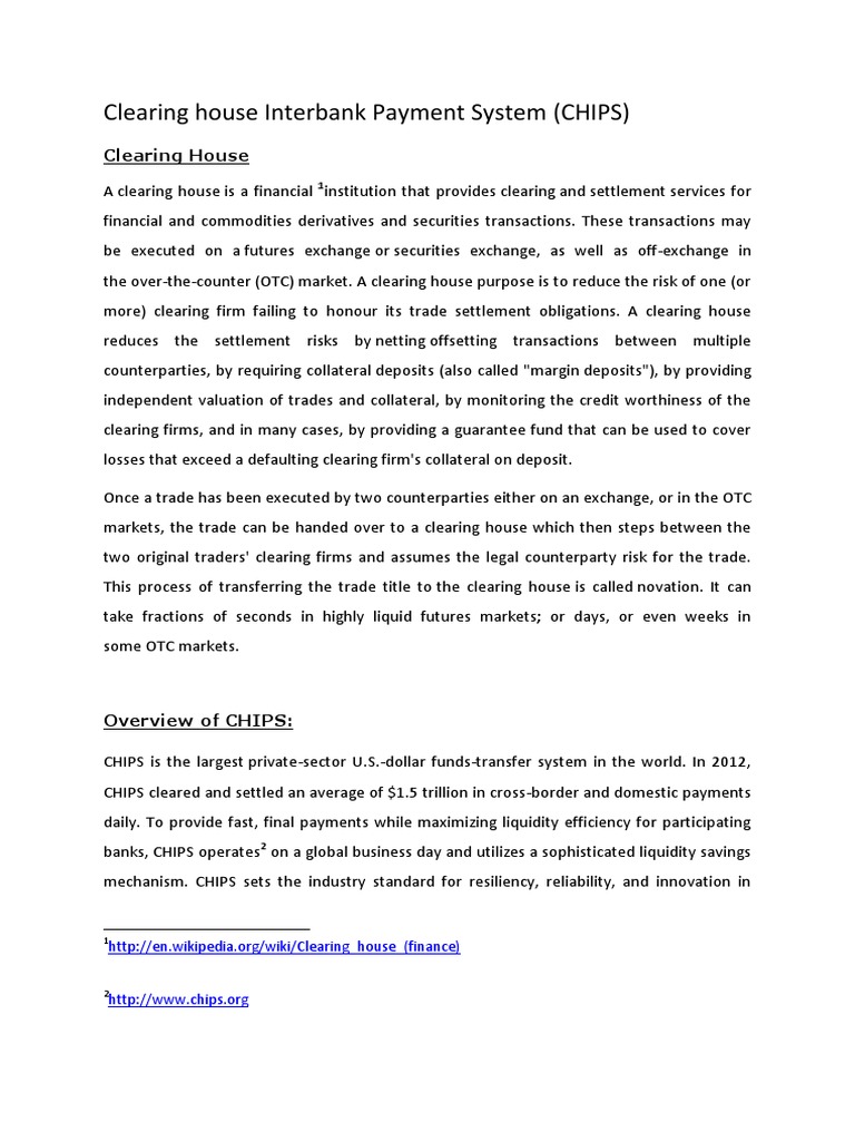 CHIPS: U.S. Dollar Payment Clearing System | PDF | Clearing House ...