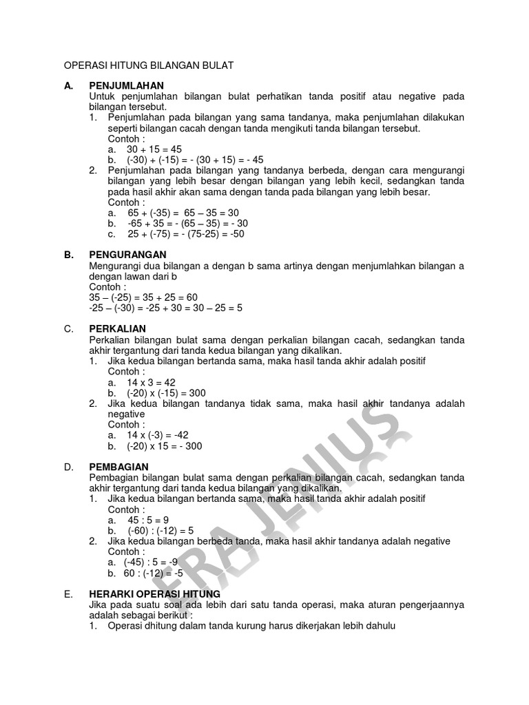 Sd Kelas 6 Bab Operasi Hitung Bilangan Bulat