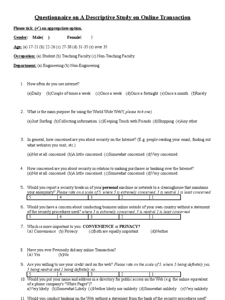 Online Transaction Survey Questionnaire | PDF | Financial Transaction ...
