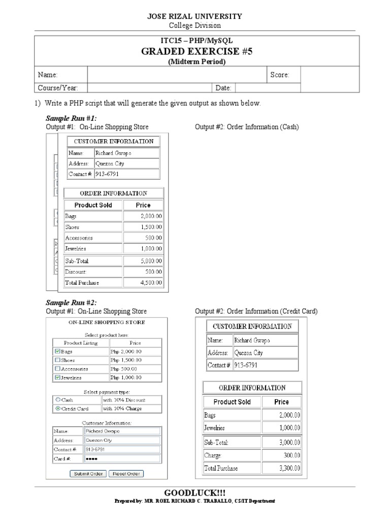 Graded Exercise #5: Sample Run #1 | PDF
