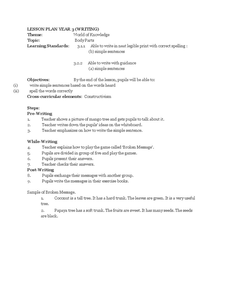 Lesson Plan Year 3