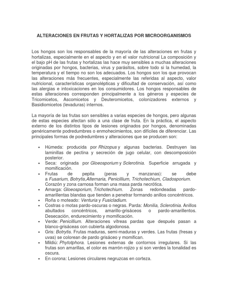 Alteraciones Microbianas en Frutas y Hortalizas | PDF | Las bacterias ...