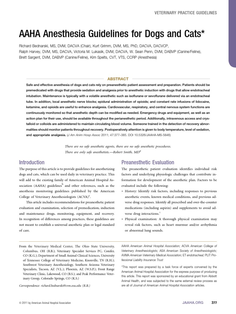 Anesthesia Guidelines For Dogs and Cats PDF Anesthesia Monitoring