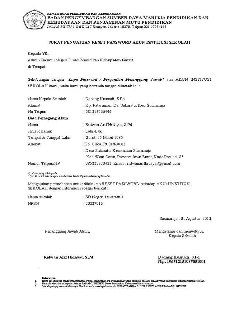 Contoh Surat Permohonan Akun Resmi