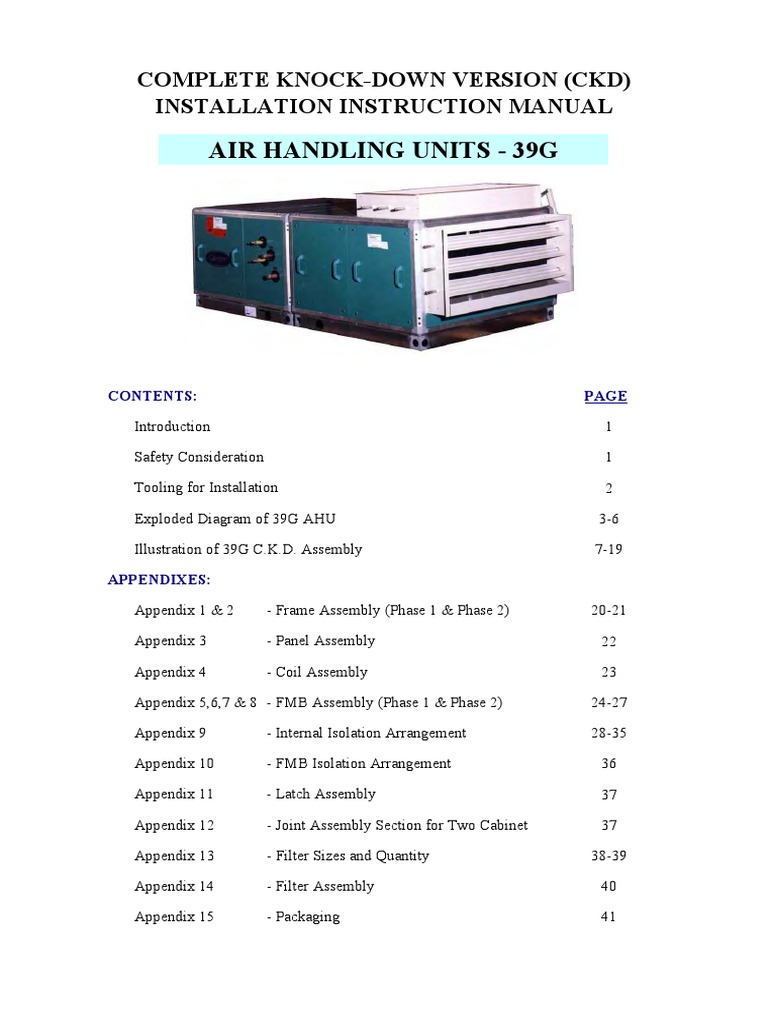 39G AHU Installation Manual | PDF | Belt (Mechanical) | Equipment