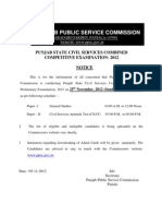 Punjab Public Service Commission: Punjab State Civil Services Combined Competitive Examination-2012 Notice