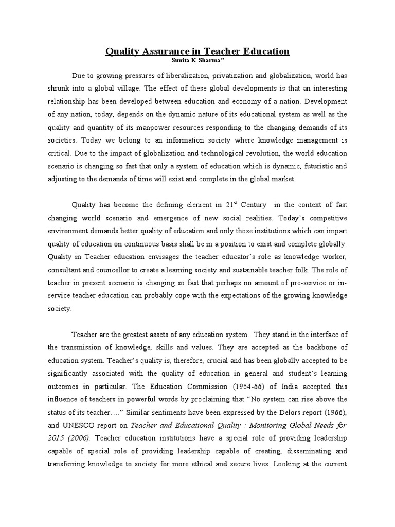 Quality Assurance in Teacher Education | PDF | Iso 9000 | Teacher Education