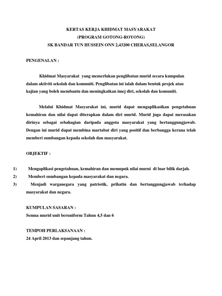 Kertas Kerja Khidmat Masyarakat Gotong Royong Pdf