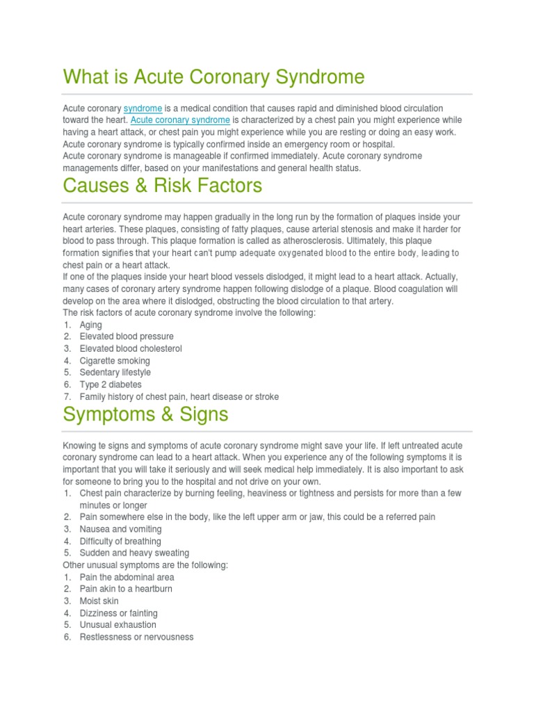 What Is Acute Coronary Syndrome | PDF | Myocardial Infarction | Angina ...