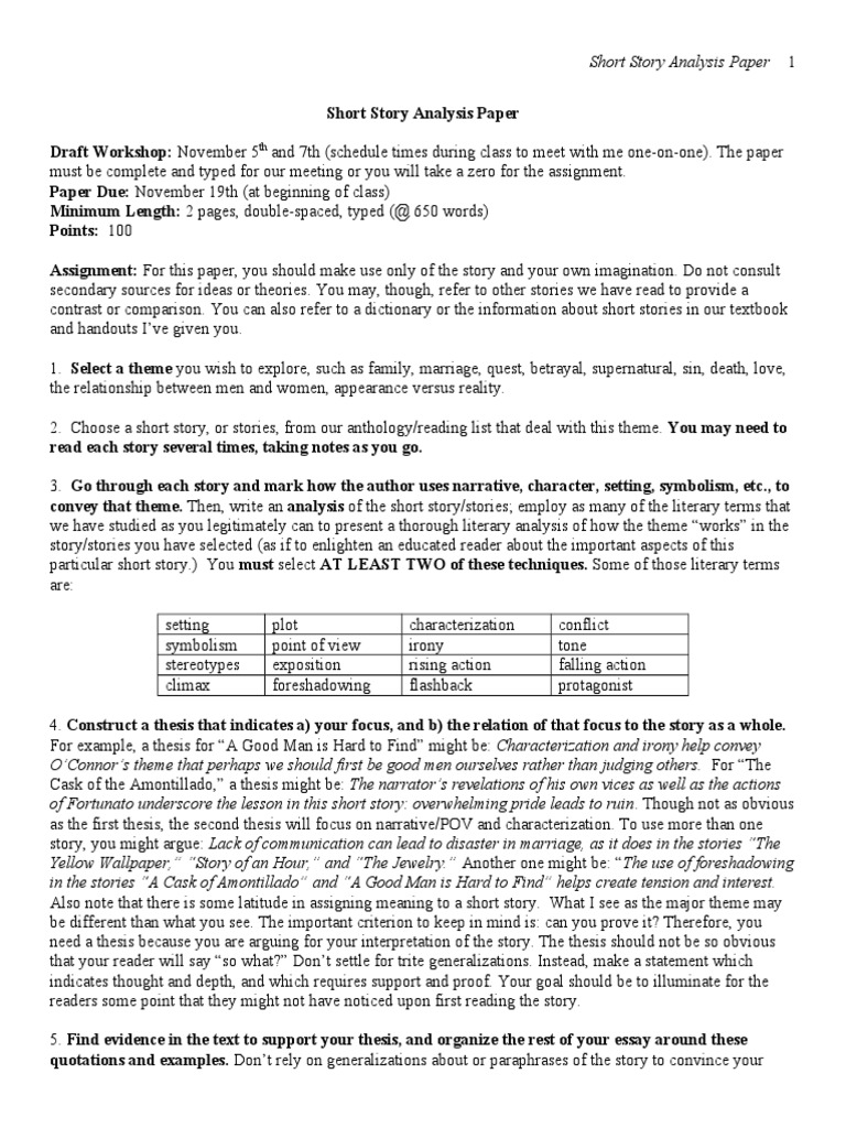 Short Story Analysis Paper Guidelines | PDF | Short Stories | Narration