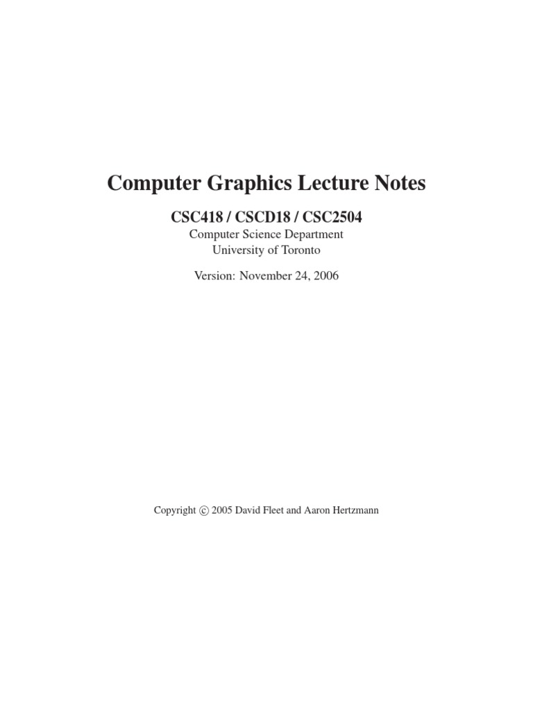 Computer Graphics Lecture Notes: CSC418 / CSCD18 / CSC2504 | PDF