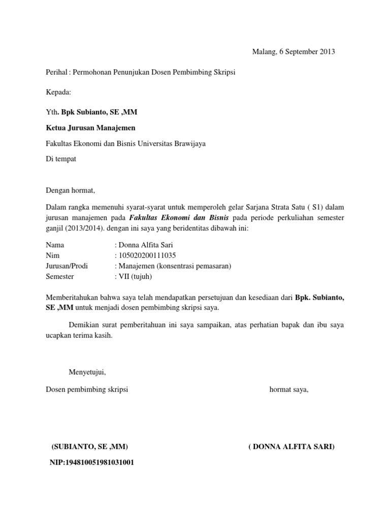 Contoh Surat Permohonan Dosen Pembimbing - IMAGESEE