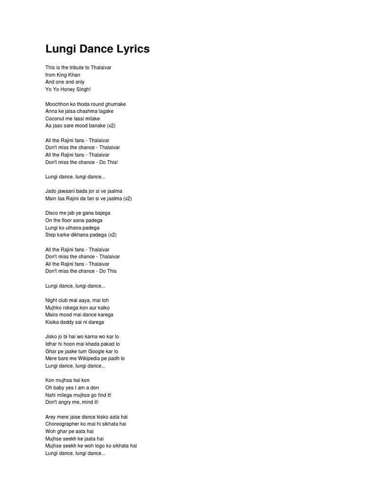 Lungi Dance Lyrics