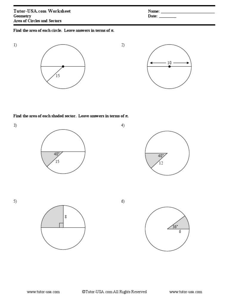 Worksheets Area And Circumference Of A Circle Worksheet pictures area of a sector worksheet toribeedesign free geometry circles and sectors